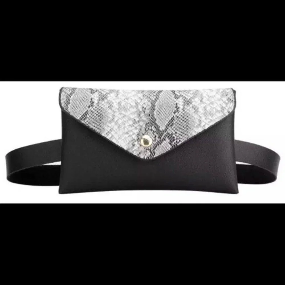 Shoulder Waist Bag Mini Bag Snakeskin Print Faux Leather Light Gray Black